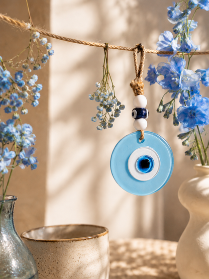 Suspension murale œil porte-bonheur, décoration d’intérieur en verre faite main, fusion bleu mat, 7 pouces