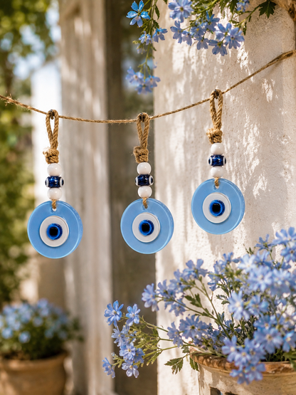 Suspension murale œil porte-bonheur, décoration d’intérieur en verre faite main, fusion bleu mat, 7 pouces