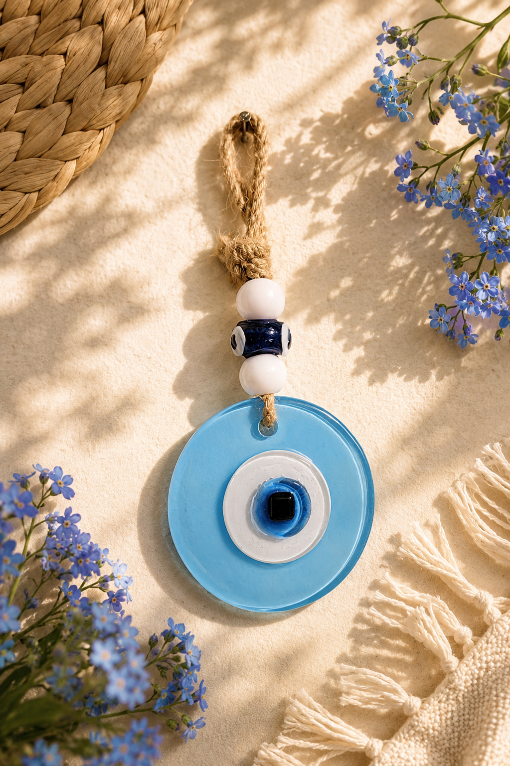 Suspension murale œil porte-bonheur, décoration d’intérieur en verre faite main, fusion bleu mat, 7 pouces