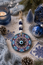 Décoration murale traditionnelle méditerranéenne en verre représentant un œil porte-bonheur