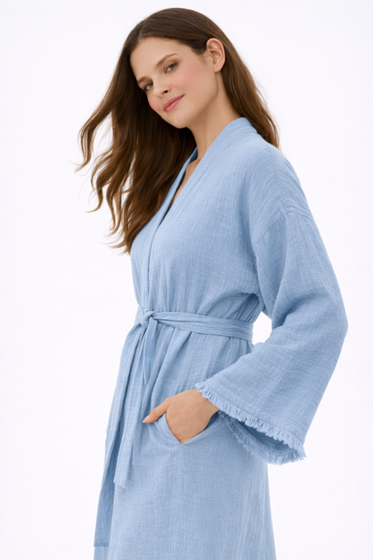 Robe de chambre en mousseline de coton, kimono léger pour femme
