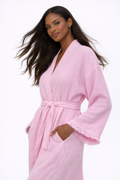 Robe en mousseline de coton, peignoir kimono léger pour femme