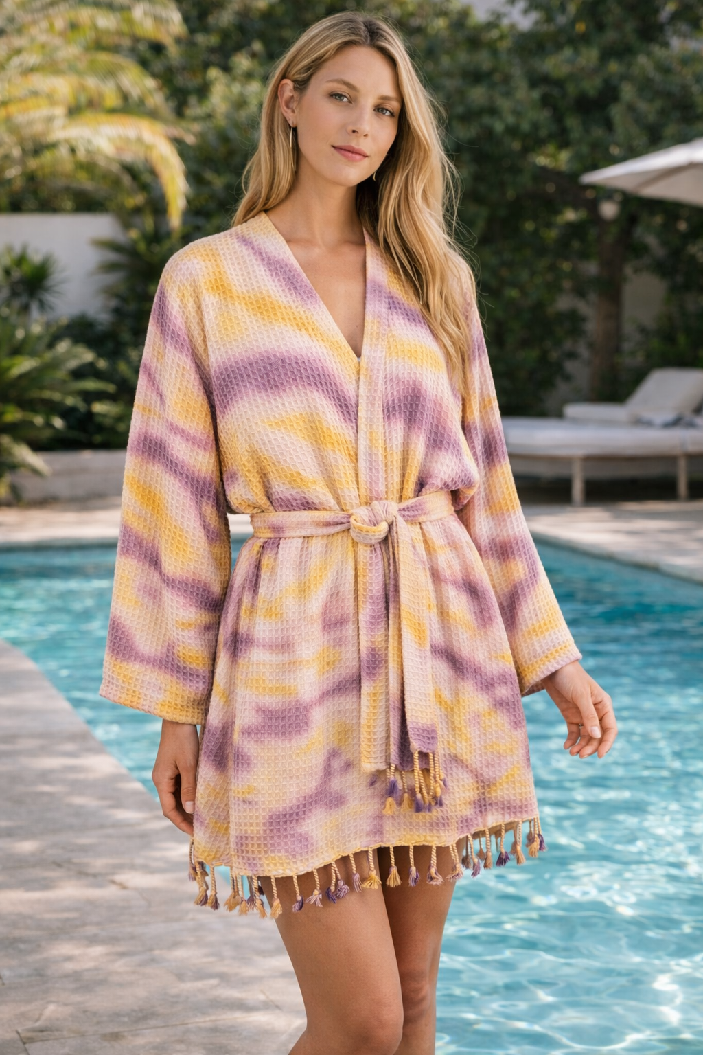 Unisex Cotton Waffle Robe, Honeycomb Weave Bath, Beach & Spa Robe, One Size Oversized