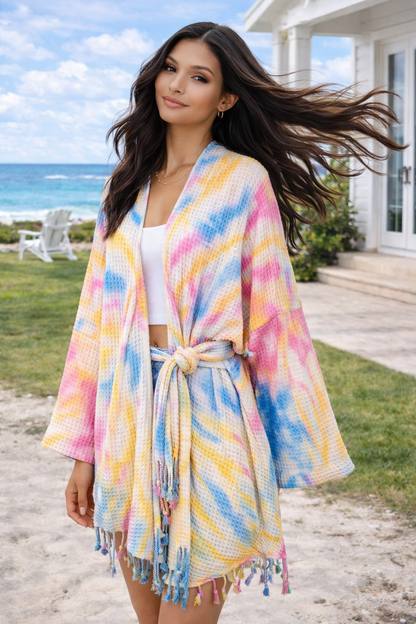 Unisex Cotton Waffle Robe, Honeycomb Weave Bath, Beach & Spa Robe, One Size Oversized