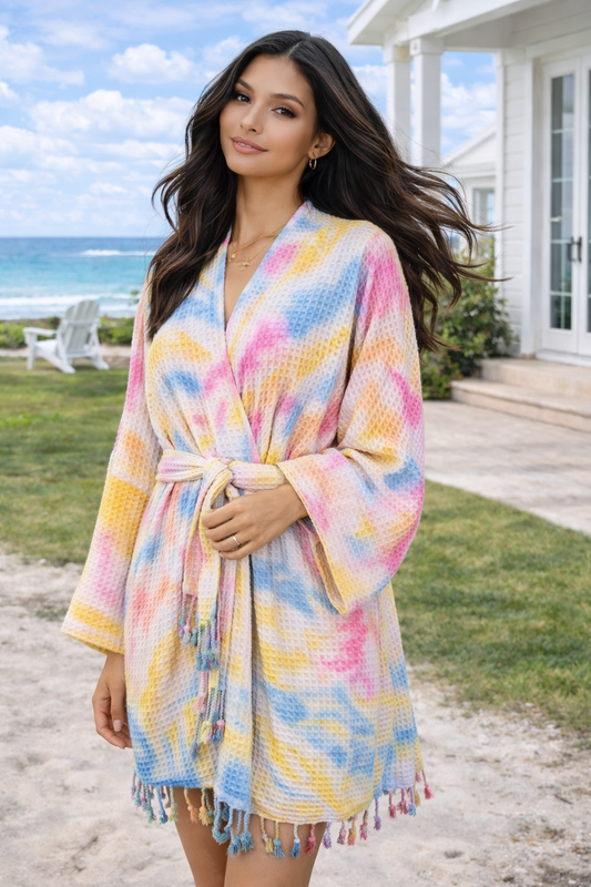 Peignoir unisexe en coton gaufré, peignoir à motif nid d'abeille pour le bain, la plage et le spa, taille unique oversize