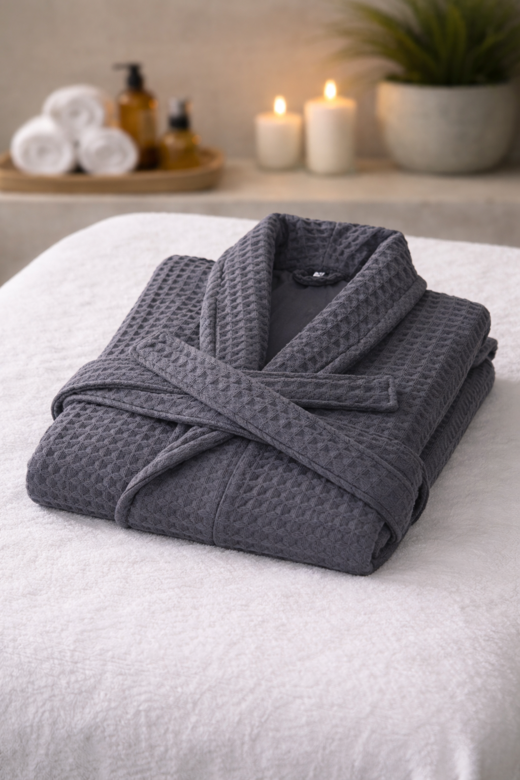 Peignoir de bain gaufré en coton de luxe, unisexe, longueur genou, style spa et hôtel