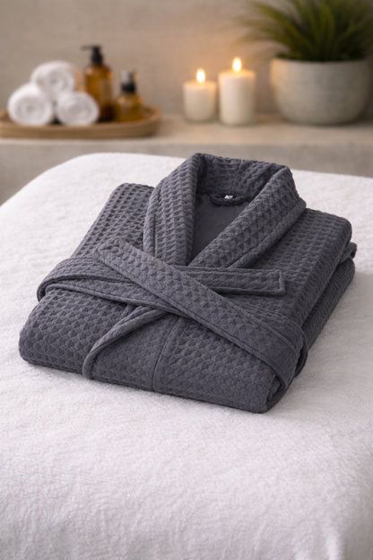 Peignoir de bain gaufré en coton de luxe, unisexe, longueur genou, style spa et hôtel