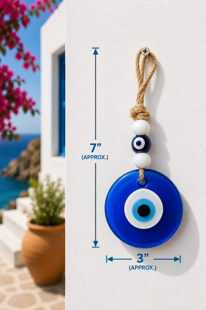 Evil Eye Wall Hanging, Handmade Glass Home Decor, Clear Red Fusion 7 Inch