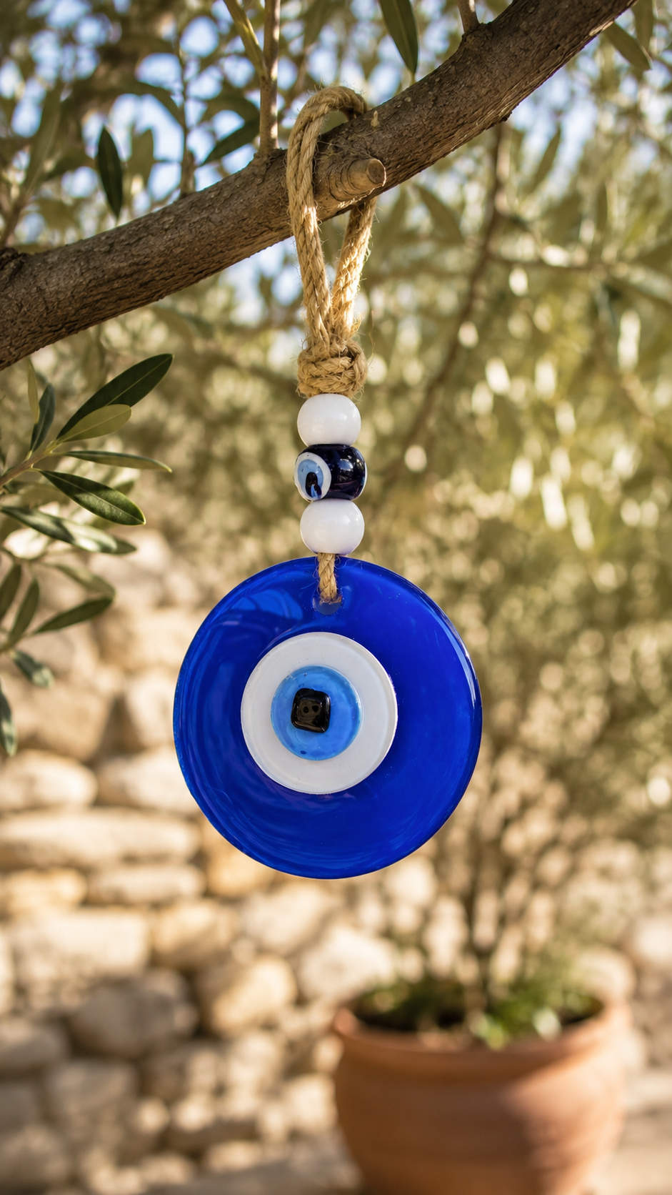 Evil Eye Wall Hanging - Handmade Glass Home Decor, Matte Blue Fusion 7 Inch
