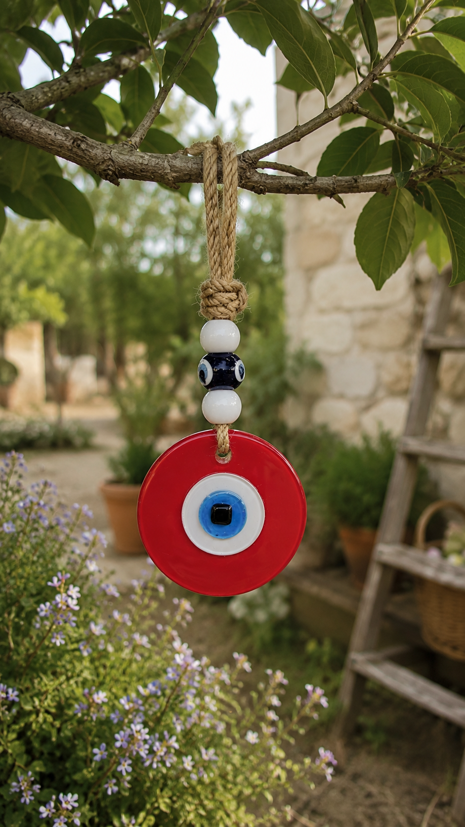 Suspension murale œil porte-bonheur – décoration d’intérieur en verre faite main, fusion rouge mat, 7 pouces