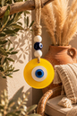 Evil Eye Wall Hanging - Handmade Glass Home Decor, Matte Yello Fusion 7 Inch
