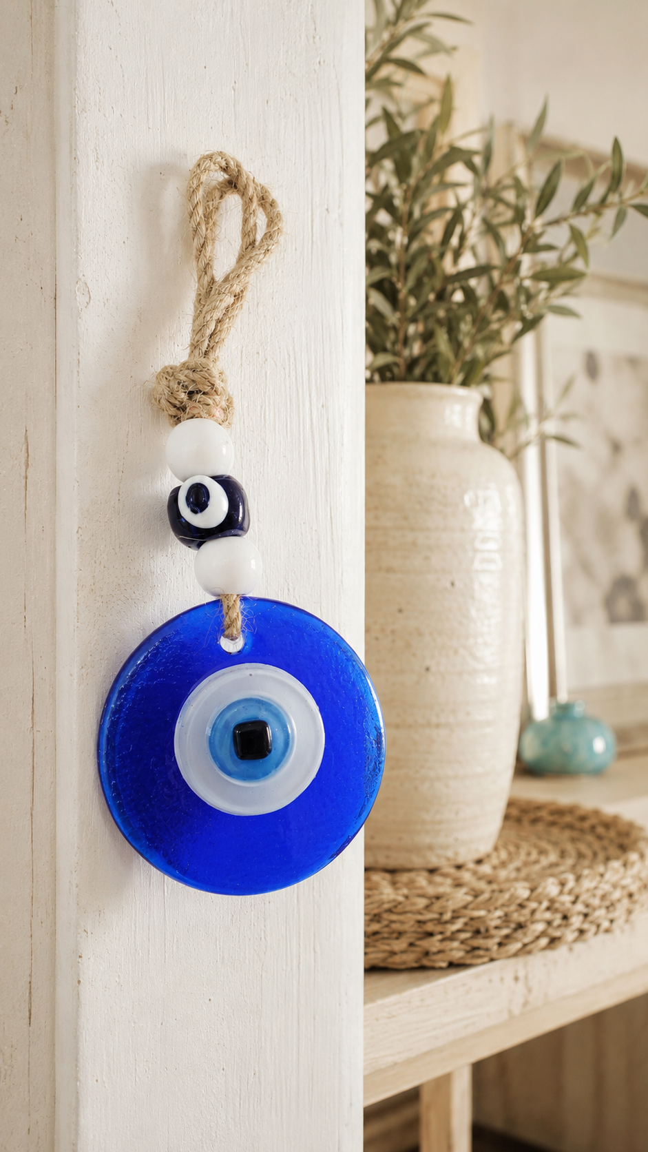 Evil Eye Wall Hanging - Handmade Glass Home Decor, Matte Blue Fusion 7 Inch