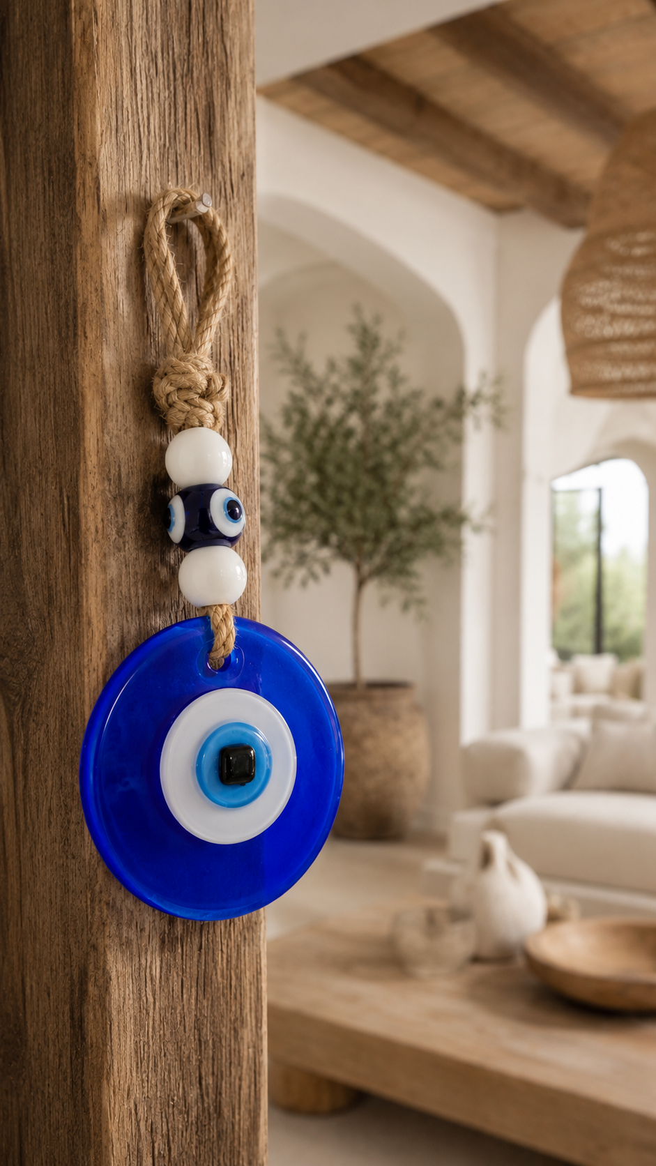 Evil Eye Wall Hanging - Handmade Glass Home Decor, Matte Blue Fusion 7 Inch