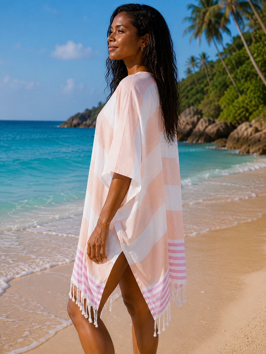Couvre-maillot de plage, robe de plage ouverte sur le devant - Orange