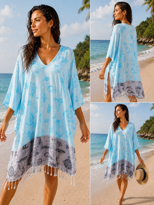 Robe, Cache-maillot, Robe de plage - Bleue