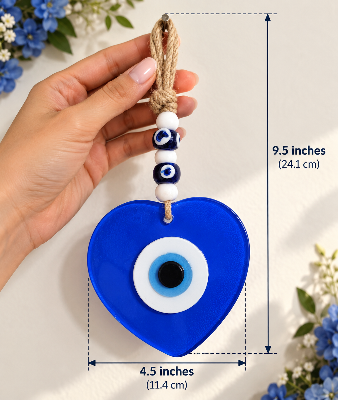 Décoration murale cœur bleu Nazar en verre fait main contre le mauvais œil