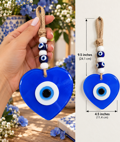 Décoration murale cœur bleu Nazar en verre fait main contre le mauvais œil