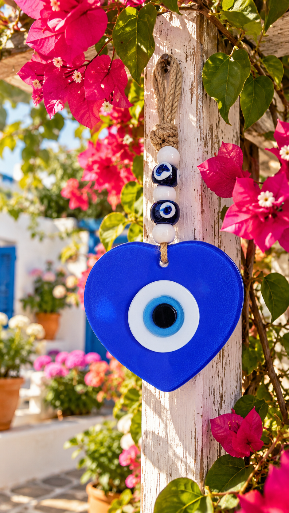 Décoration murale cœur bleu Nazar en verre fait main contre le mauvais œil