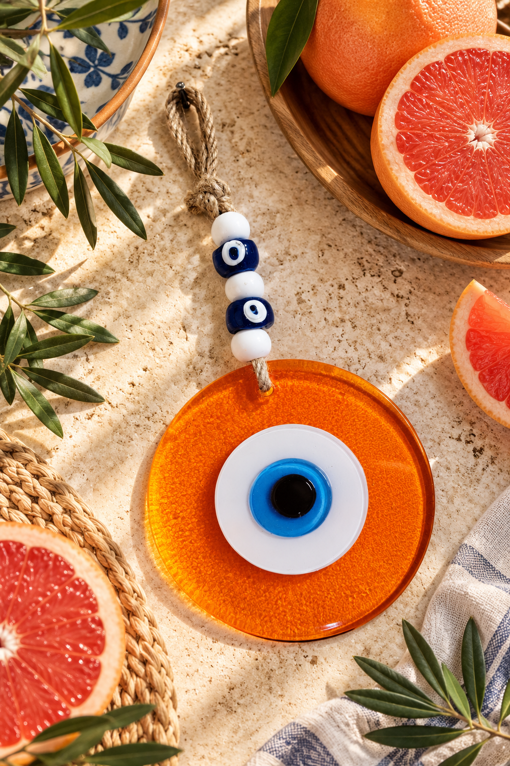 Large Orange Glass Evil Eye Wall Hanging Handmade Nazar Home Decor