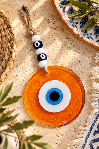 Large Orange Glass Evil Eye Wall Hanging Handmade Nazar Home Decor