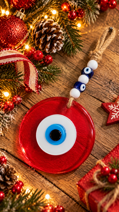 Large Red Glass Evil Eye Wall Hanging Handmade Nazar Home Decor