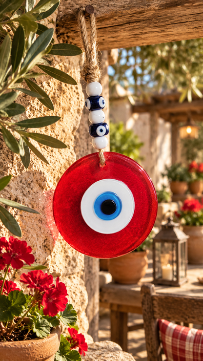 Large Red Glass Evil Eye Wall Hanging Handmade Nazar Home Decor