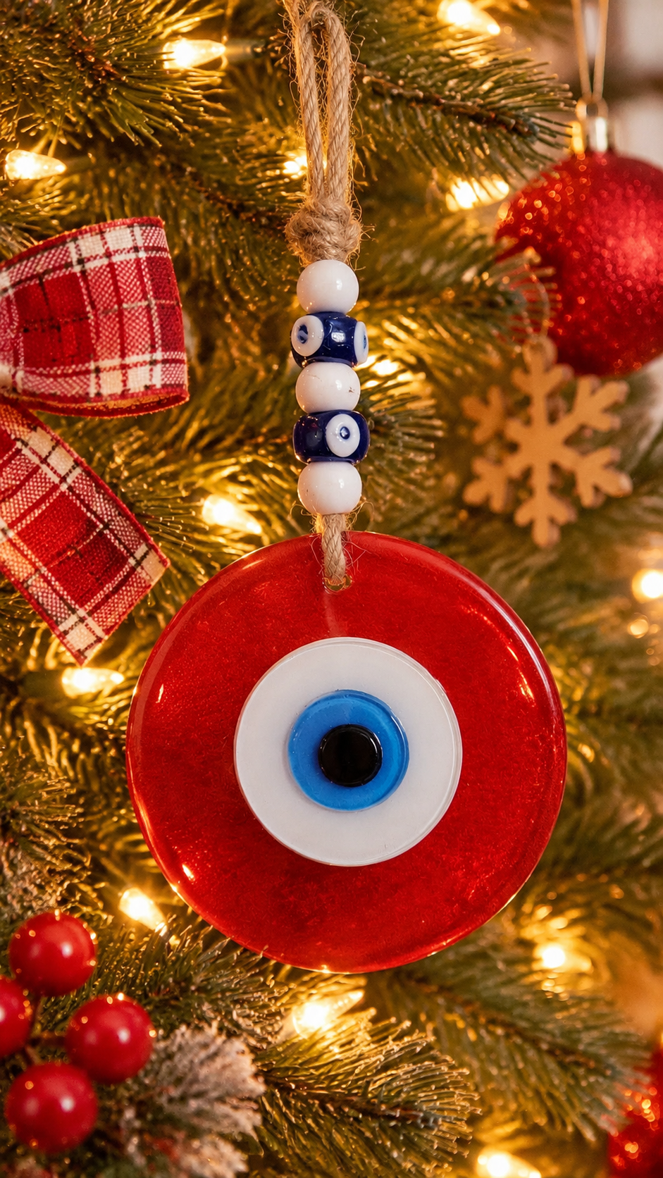 Large Red Glass Evil Eye Wall Hanging Handmade Nazar Home Decor