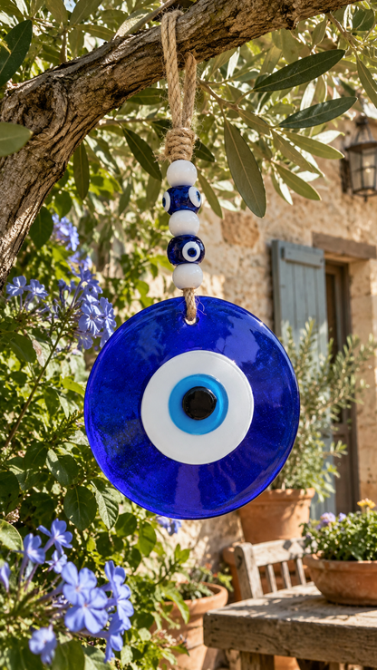 Large Blue Glass Evil Eye Wall Hanging Handmade Nazar Home Decor