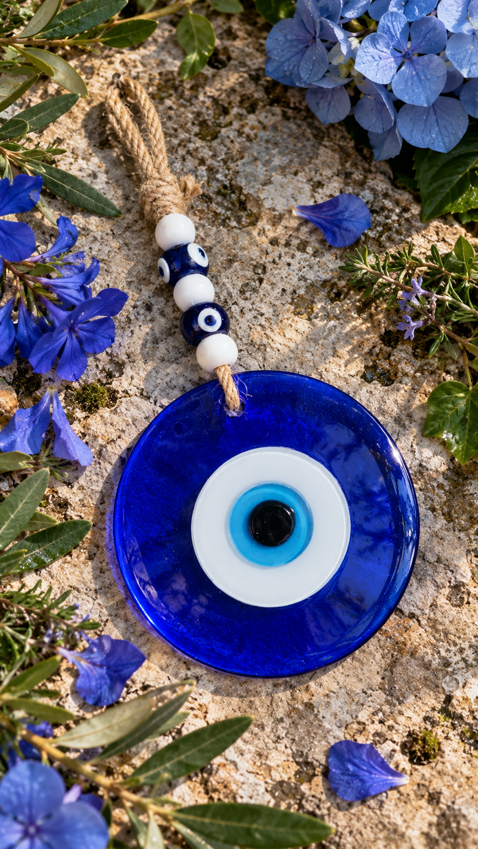 Large Blue Glass Evil Eye Wall Hanging Handmade Nazar Home Decor