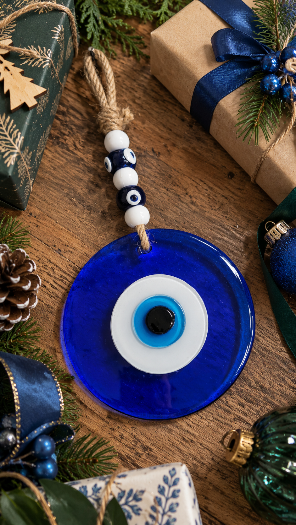 Large Blue Glass Evil Eye Wall Hanging Handmade Nazar Home Decor