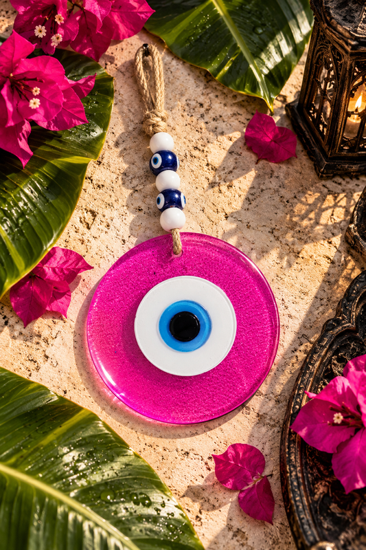 Large Pink Glass Evil Eye Wall Hanging Handmade Nazar Home Decor