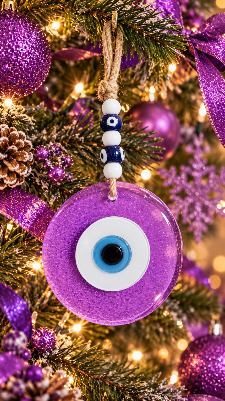 Large Purple Glass Evil Eye Wall Hanging Handmade Nazar Home Decor