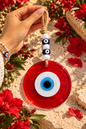 Large Red Glass Evil Eye Wall Hanging Handmade Nazar Home Decor