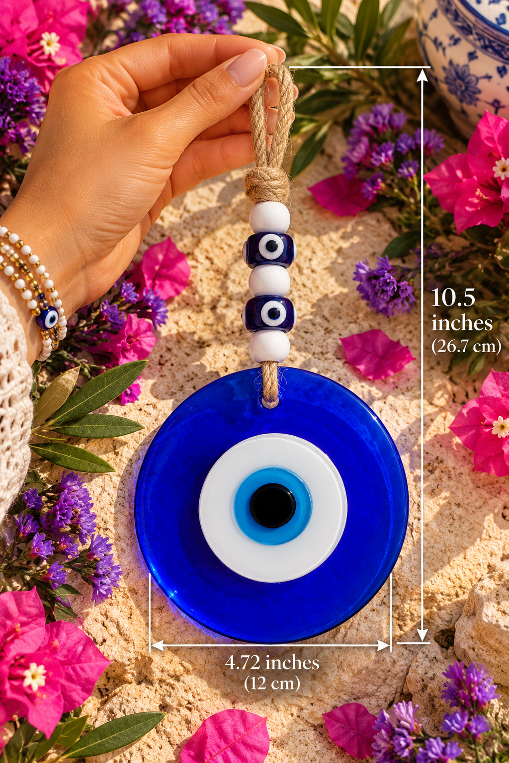 Large Blue Glass Evil Eye Wall Hanging Handmade Nazar Home Decor