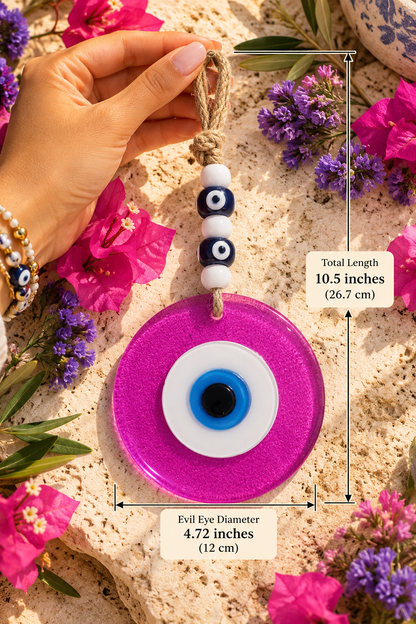 Large Purple Glass Evil Eye Wall Hanging Handmade Nazar Home Decor
