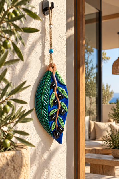 Handmade Ceramic Olive Branch Wall Hanging Mediterranean Decor 14 Inch