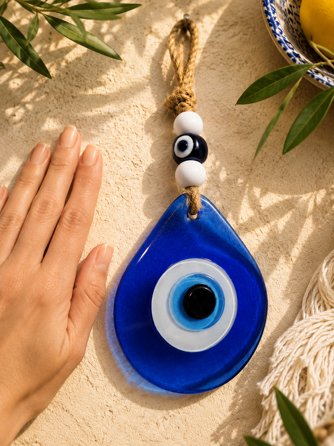 Teardrop Evil Eye Wall Hanging Glass Mediterranean Home Decor Matte Blue
