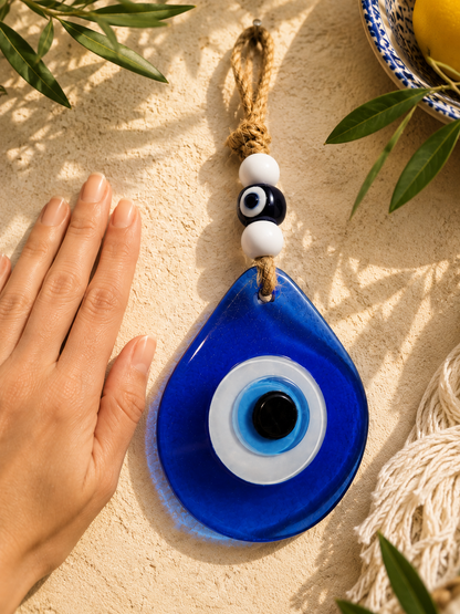 Teardrop Evil Eye Wall Hanging Glass Mediterranean Home Decor Matte Blue