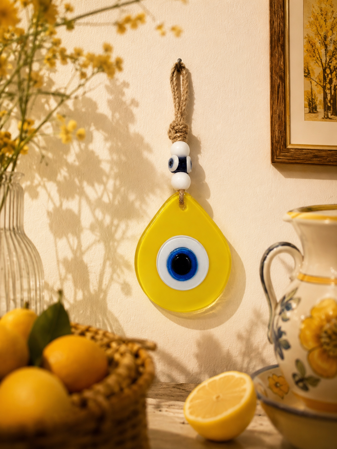 Teardrop Evil Eye Wall Hanging Glass Mediterranean Home Decor Lemon