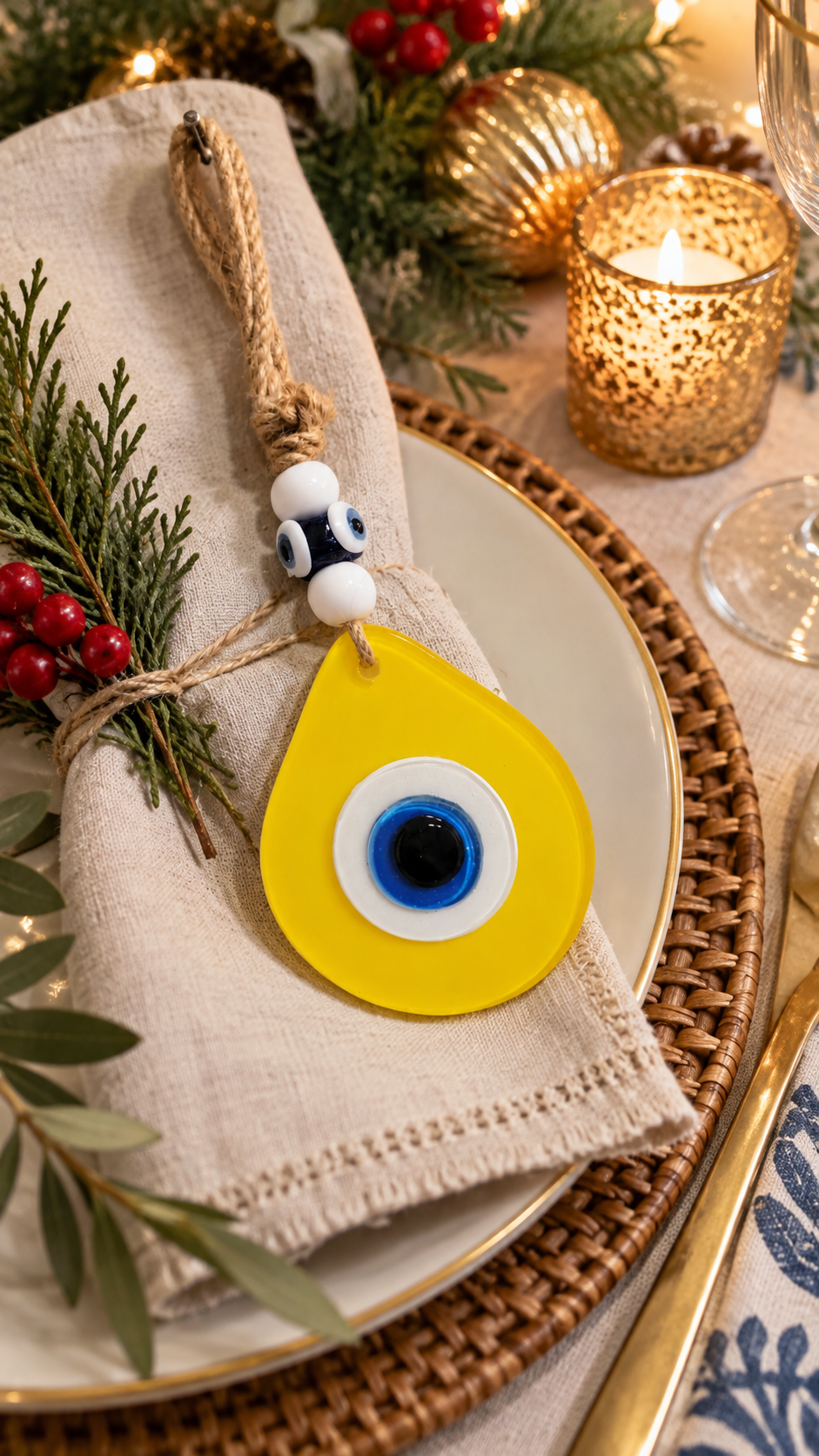 Teardrop Evil Eye Wall Hanging Glass Mediterranean Home Decor Lemon