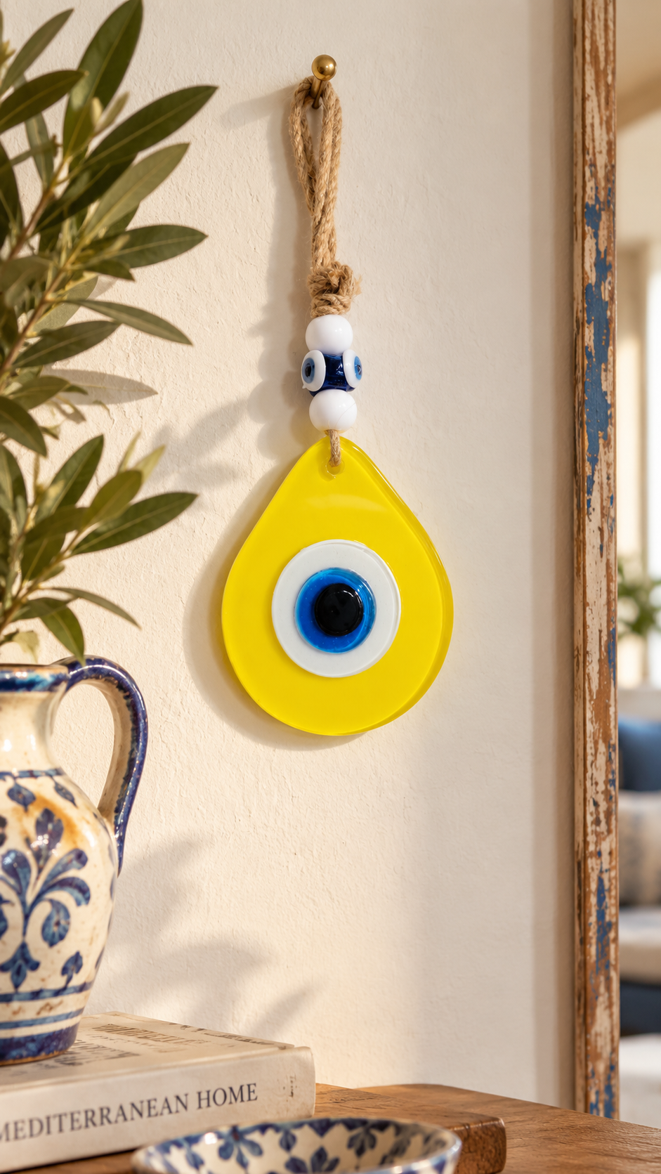 Teardrop Evil Eye Wall Hanging Glass Mediterranean Home Decor Lemon