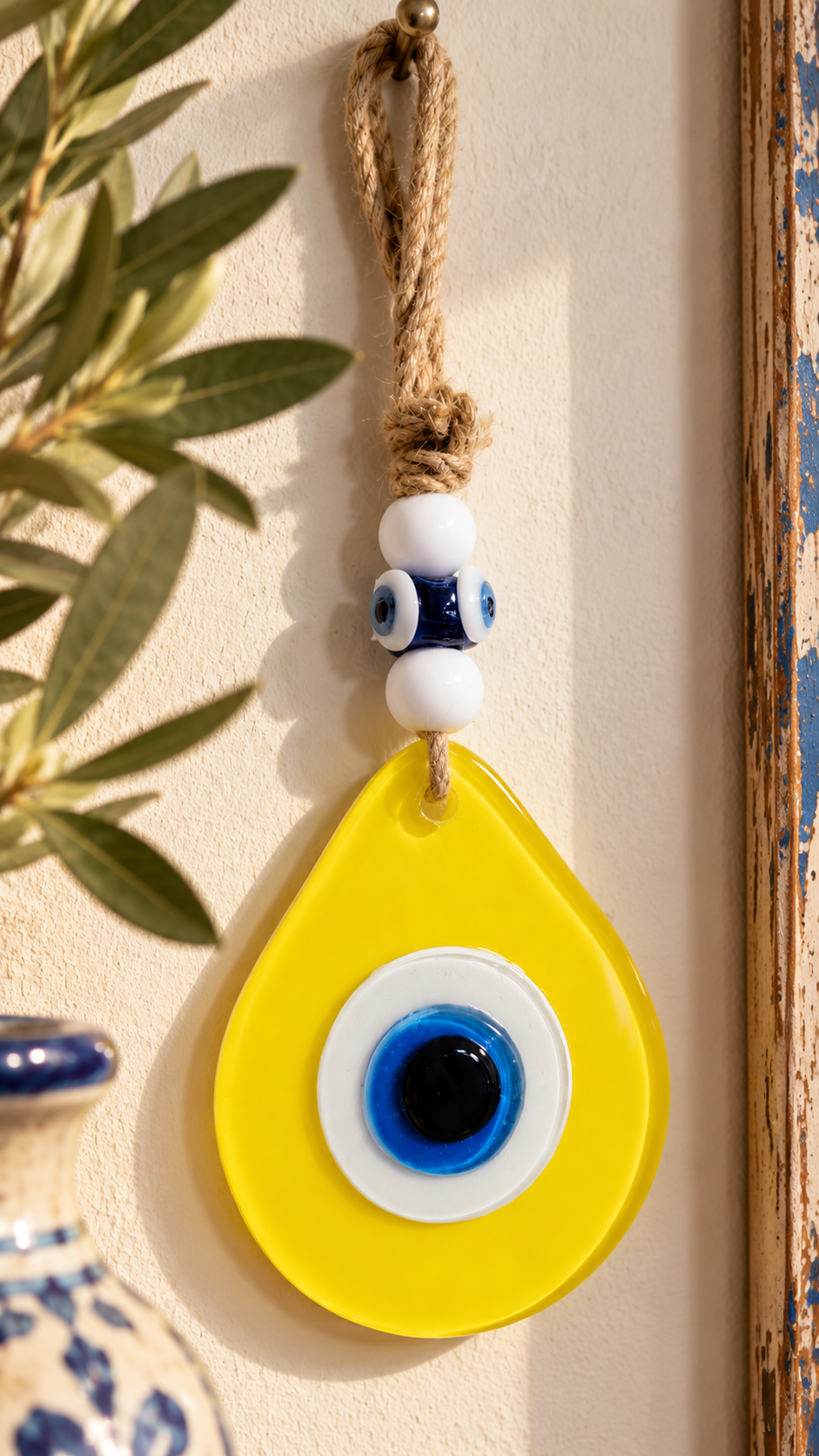 Teardrop Evil Eye Wall Hanging Glass Mediterranean Home Decor Lemon