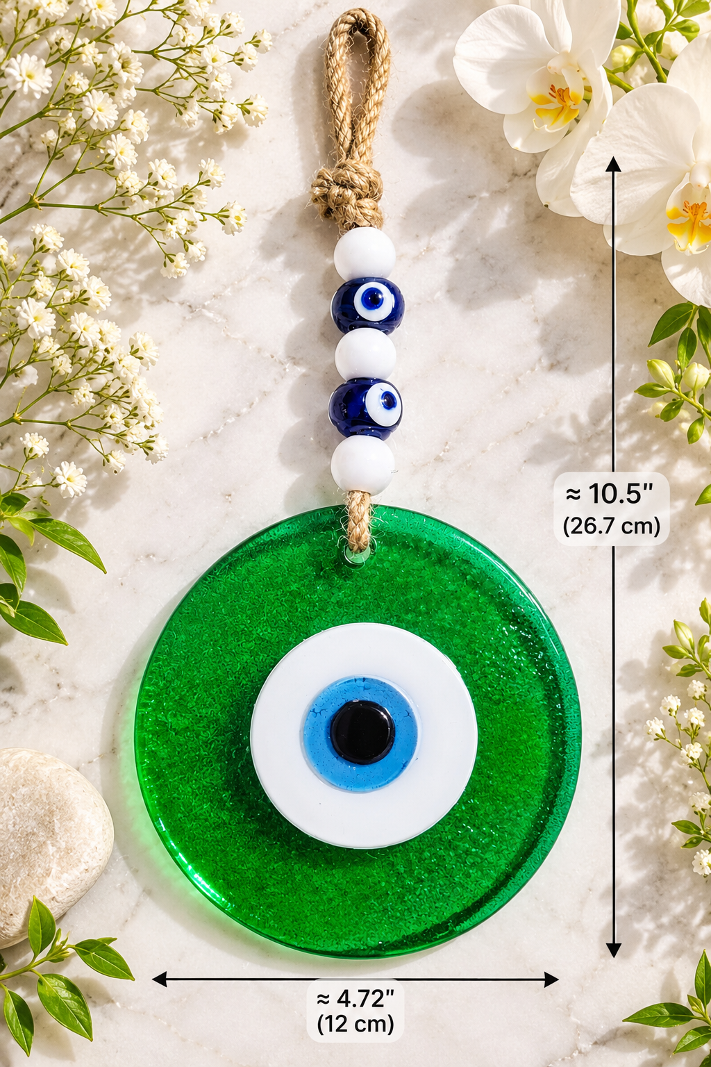 Large Transparent Green Glass Evil Eye Wall Hanging Handmade Nazar Home Decor