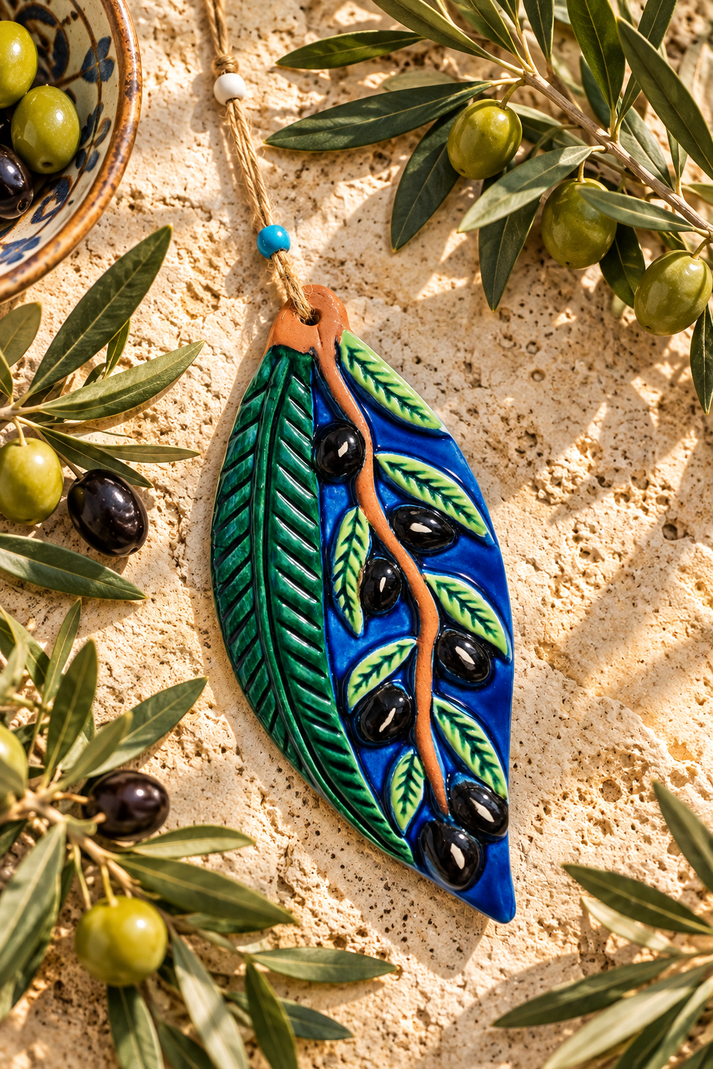 Handmade Ceramic Olive Branch Wall Hanging Mediterranean Decor 14 Inch