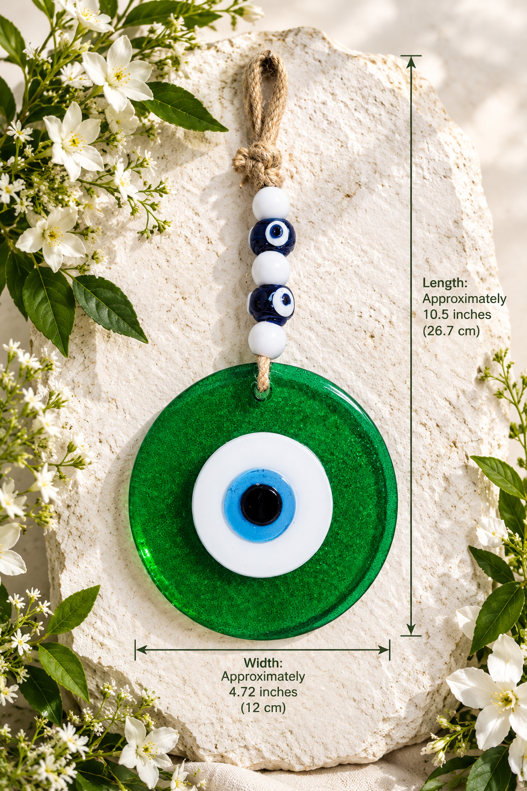 Large Transparent Green Glass Evil Eye Wall Hanging Handmade Nazar Home Decor