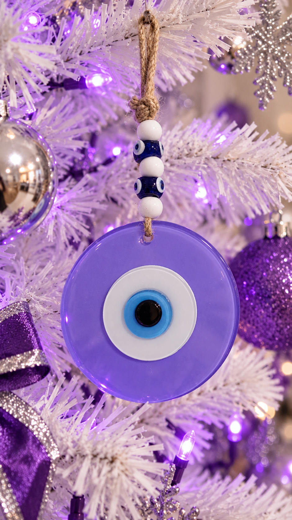 Large Matte Purple Glass Evil Eye Wall Hanging Handmade Nazar Home Decor