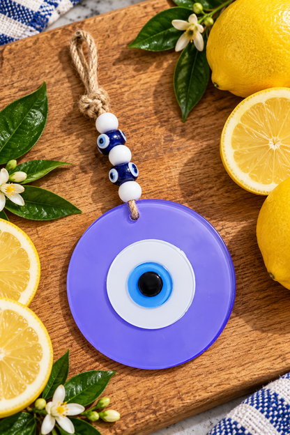 Large Matte Purple Glass Evil Eye Wall Hanging Handmade Nazar Home Decor