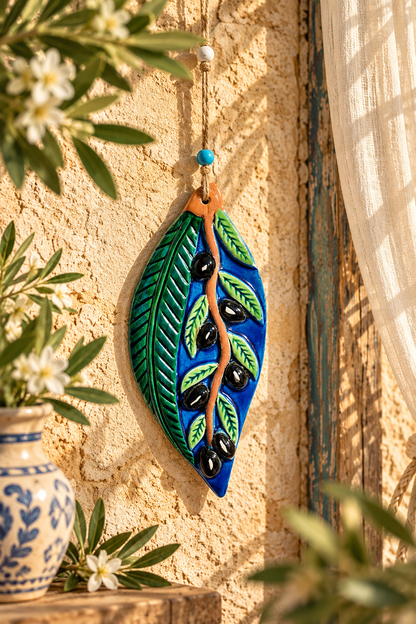 Handmade Ceramic Olive Branch Wall Hanging Mediterranean Decor 14 Inch