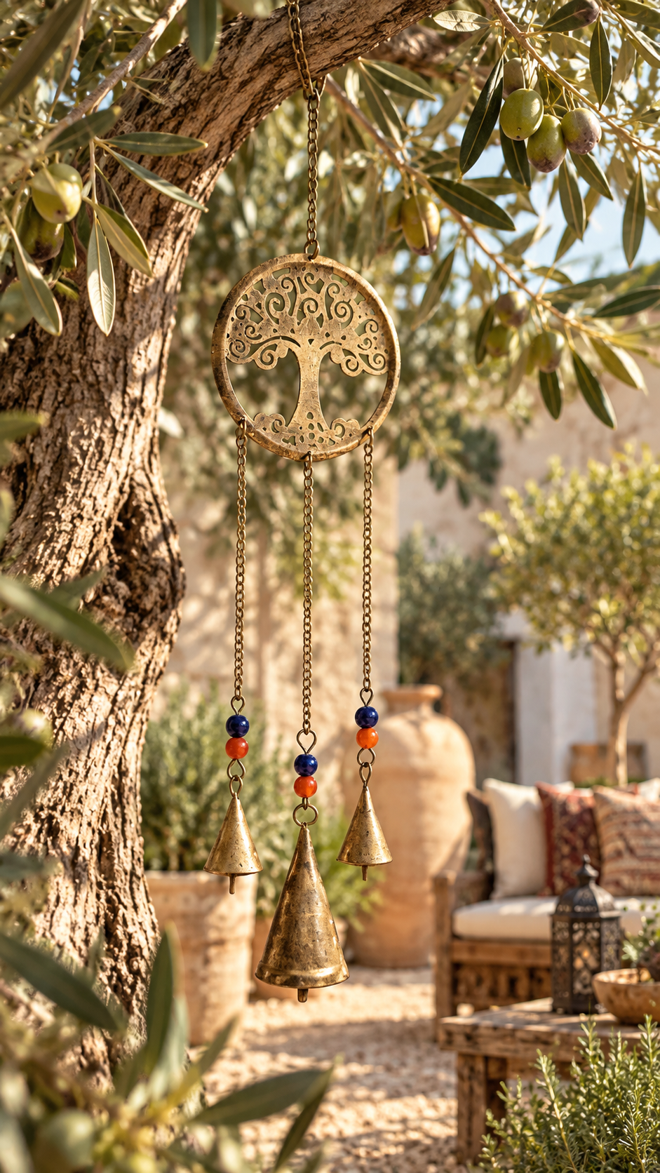 Tree of Life Metal Wind Chime with Bells and Colorful Beads 22.5 Inch