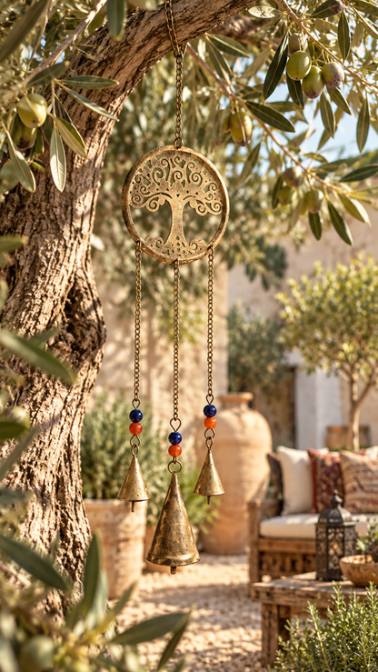 Tree of Life Metal Wind Chime with Bells and Colorful Beads 22.5 Inch